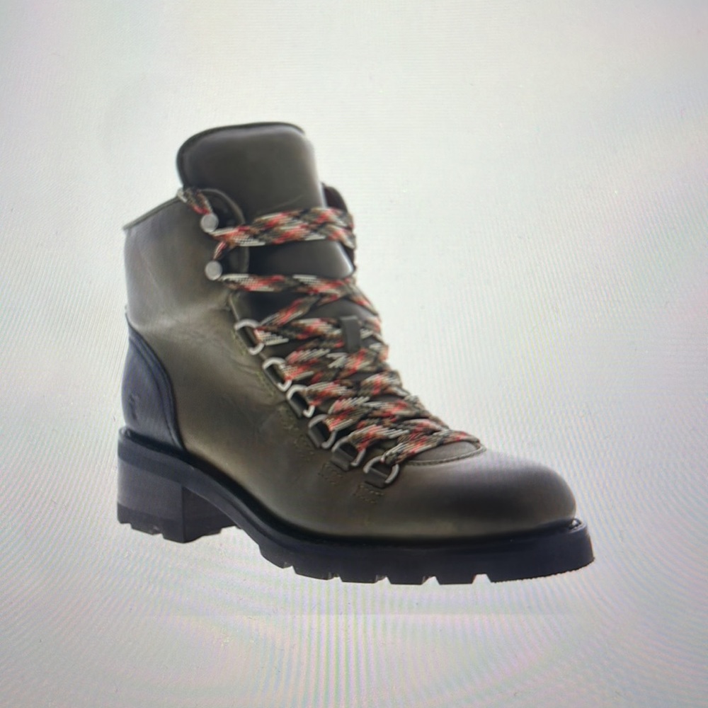 Frye Olive Green Lace-Up Hiking Boot with Multicolor Laces